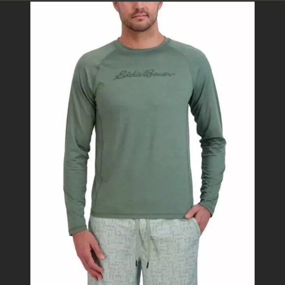 NWT Eddie Bauer Swim Long Sleeve Rash guard Men’s Size M Green UV Protection - Picture 1 of 3
